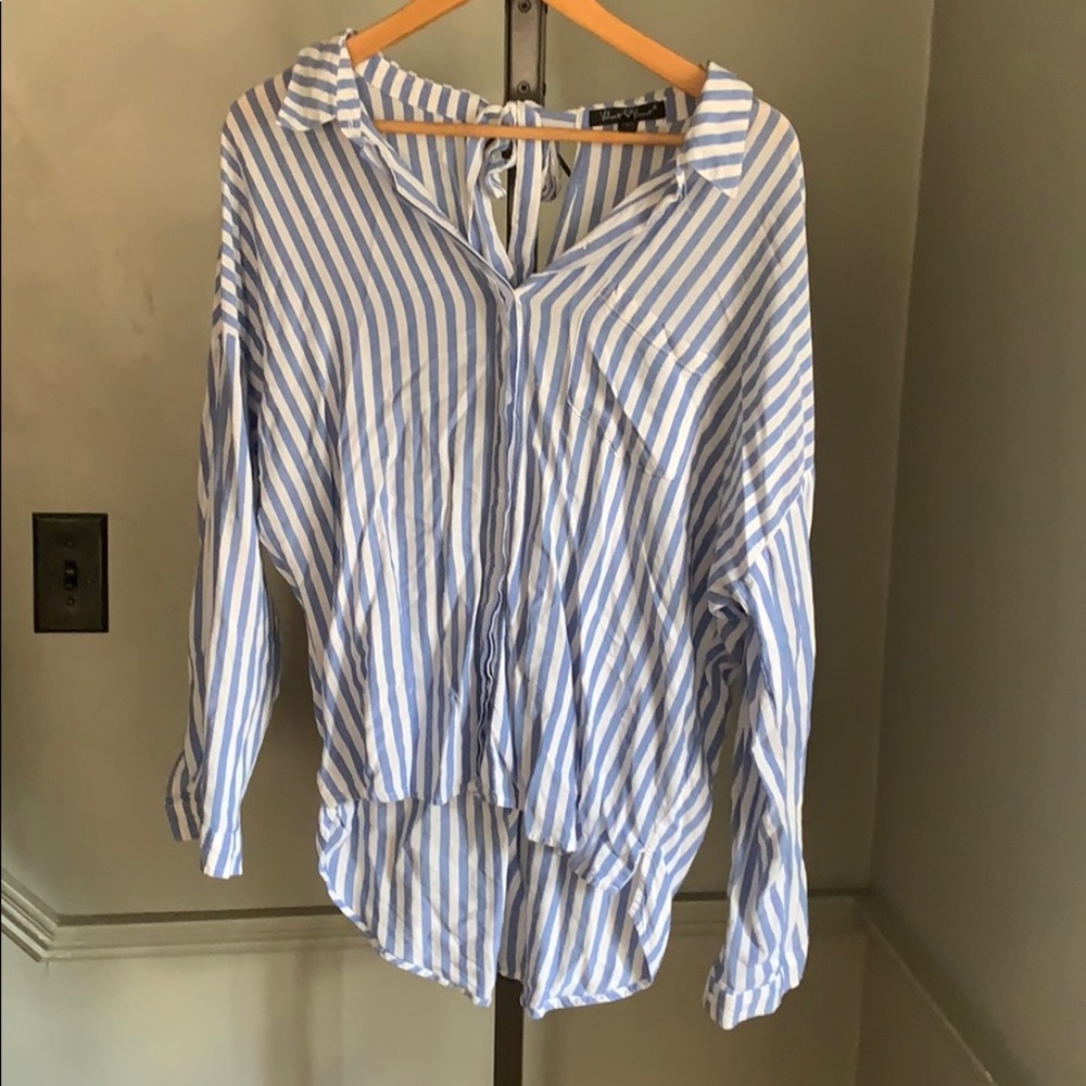 Blue and white stripe blouse